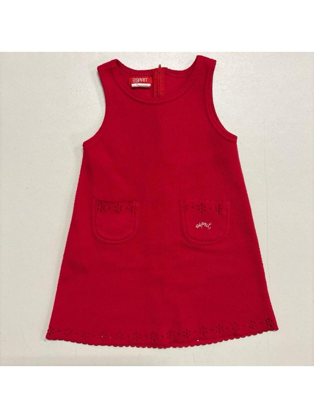 Vintage Esprit Mini Girls Red Fleece Dress Size M Eyelet Pockets 80s 90s